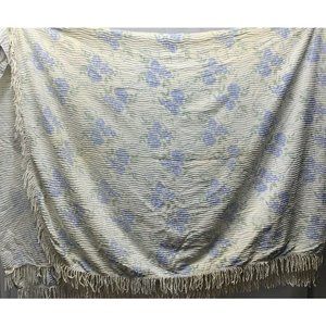 Vintage Blue Floral Fringe Bedspread Blanket Textu